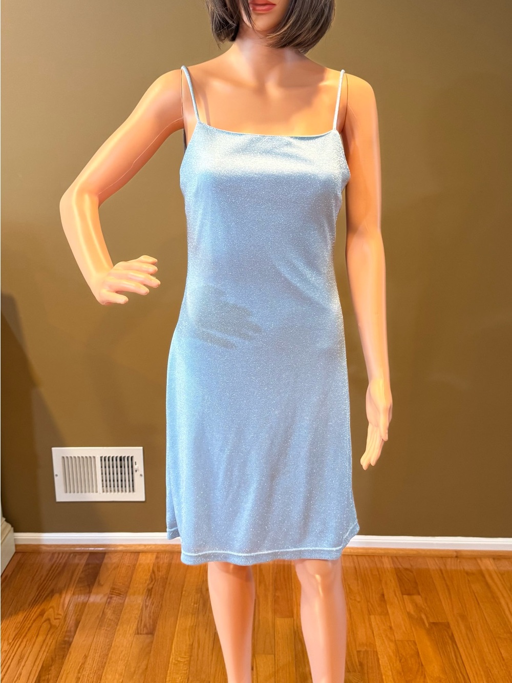 Hugo Buscati Pale Blue Shimmer Slip Dress with Spaghetti Straps